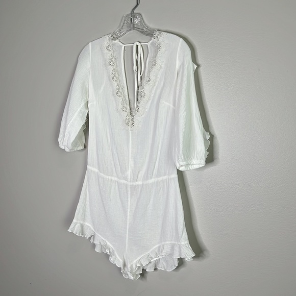 VICTORIA'S SECRET Boho Beach Pool Cover Up One Piece White Romper size Medium - Picture 3 of 13